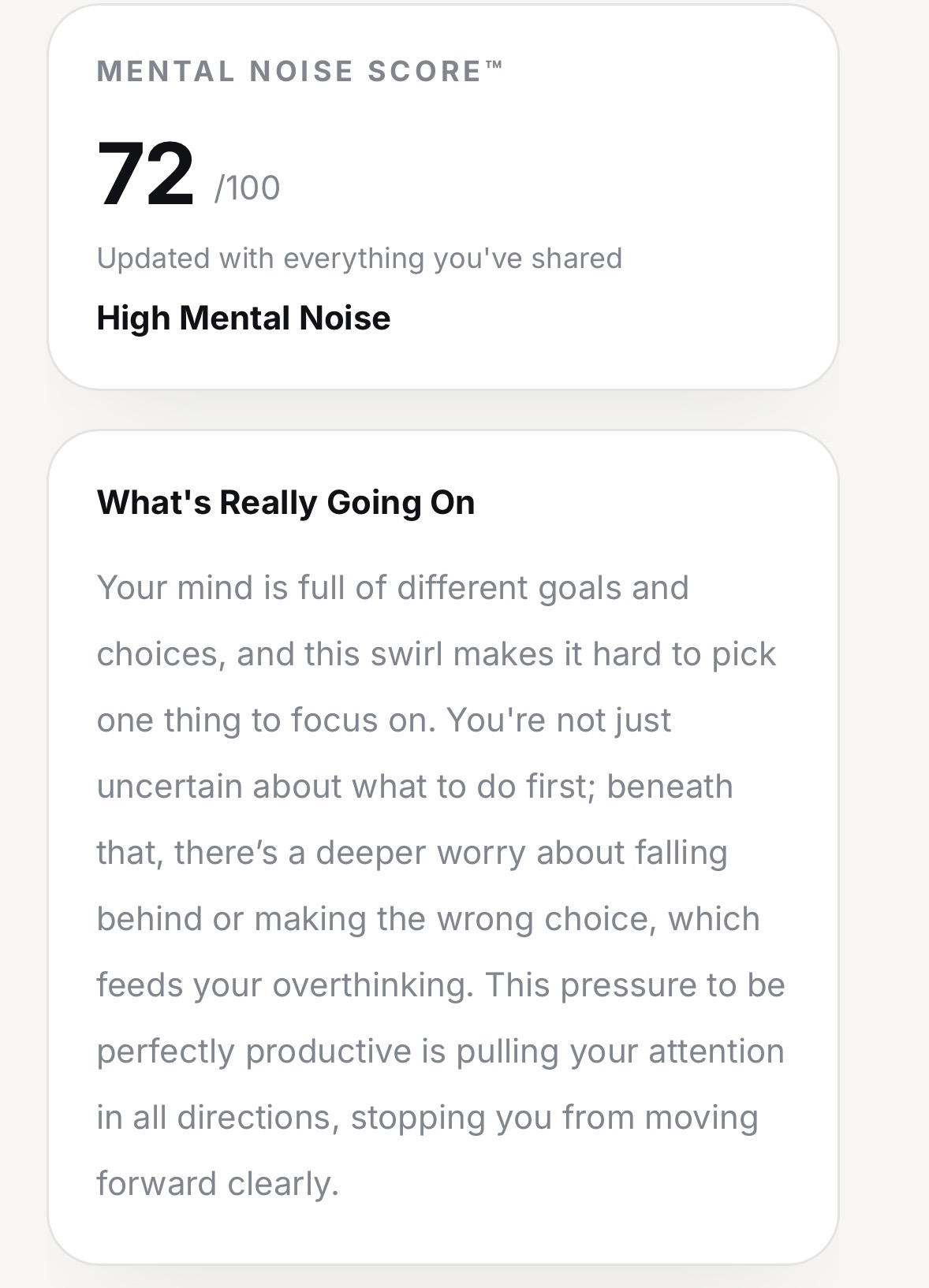 ClarityOne Mental Noise Score with an explanation of what's really going on