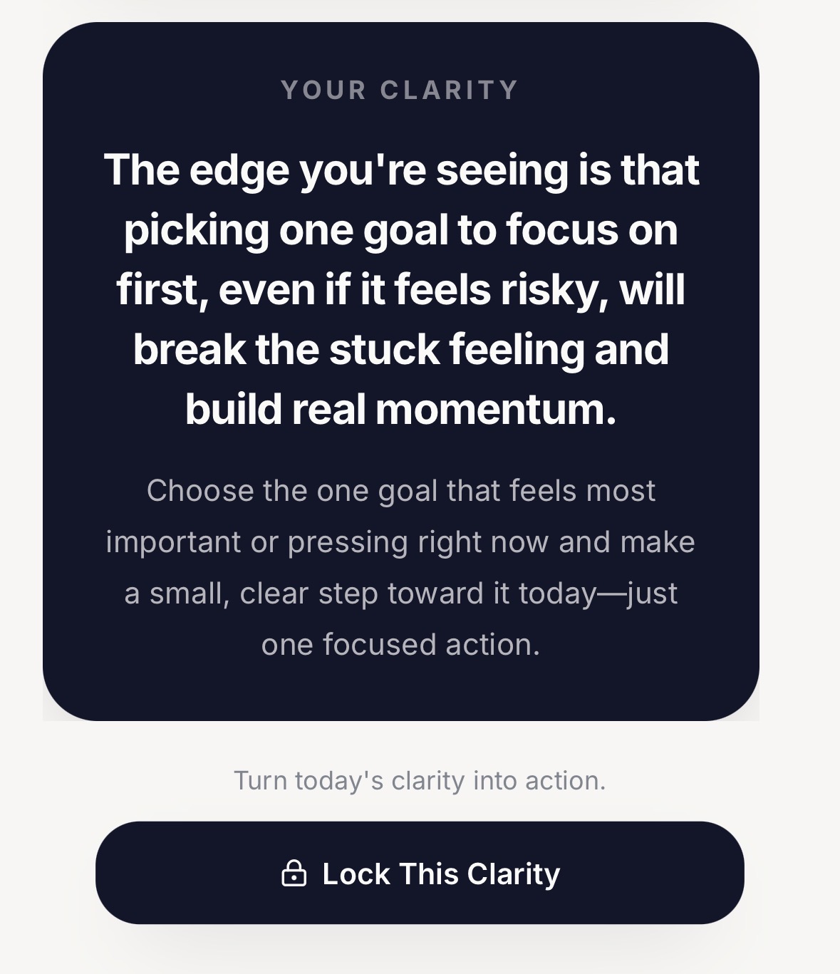 ClarityOne Clarity Card showing one clear direction